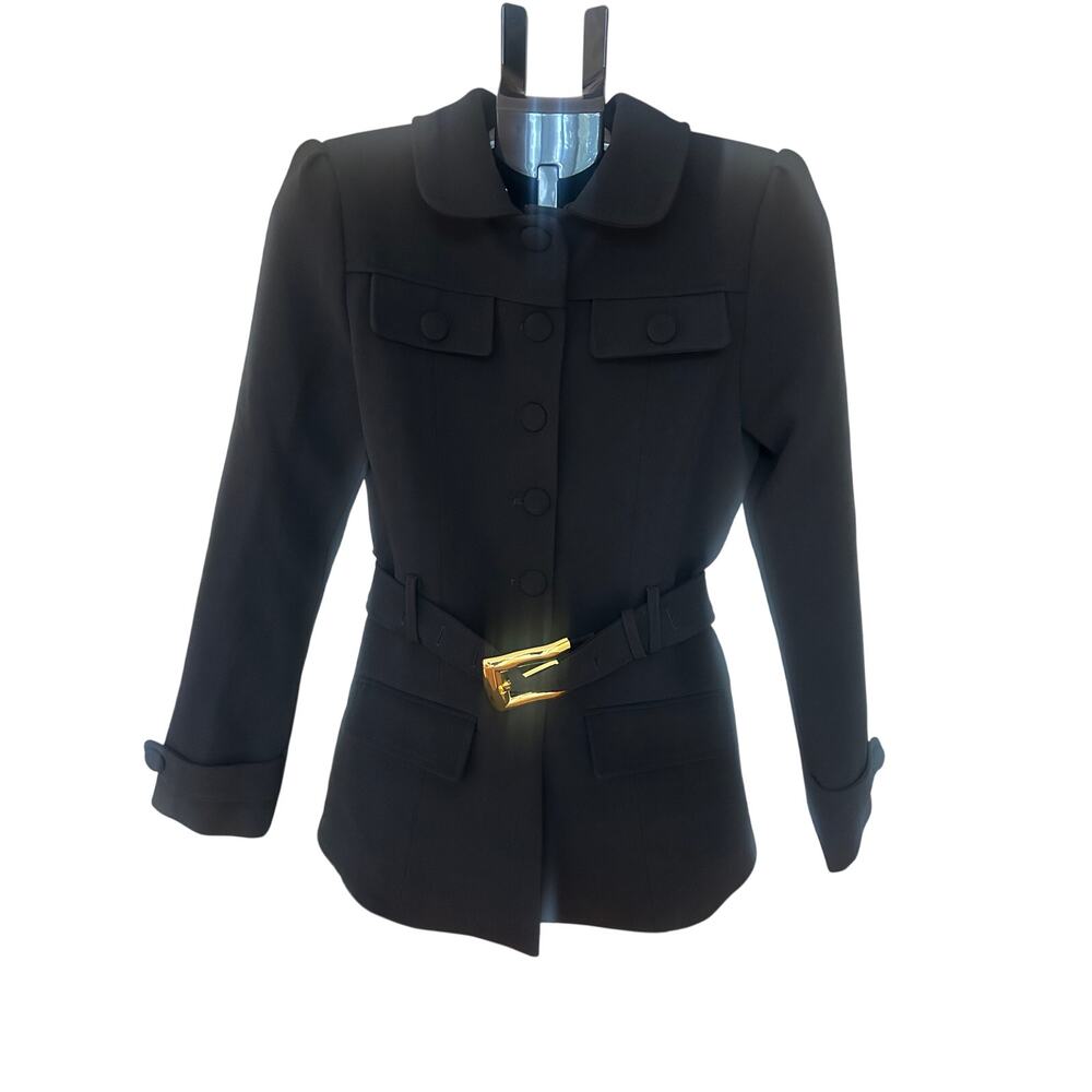 NWT Innovare Denim Black Belted Jacket Gold Buckle Blazer Office Siren Small